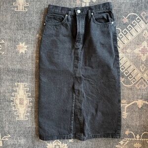 Black Mid-Length Denim Skirt with Slit | MANGO | Size S